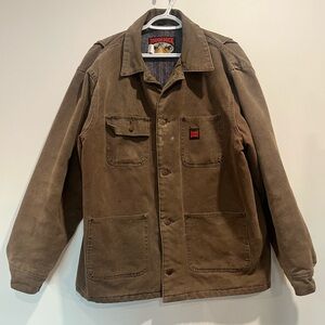 Vintage Tough Duck Canvas Chore Coat - Made in Canada - Blanket Lined - Size L